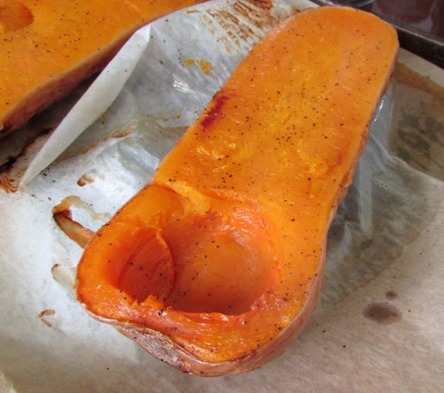 Brown roasted areas of the squash add flavor to the soup.